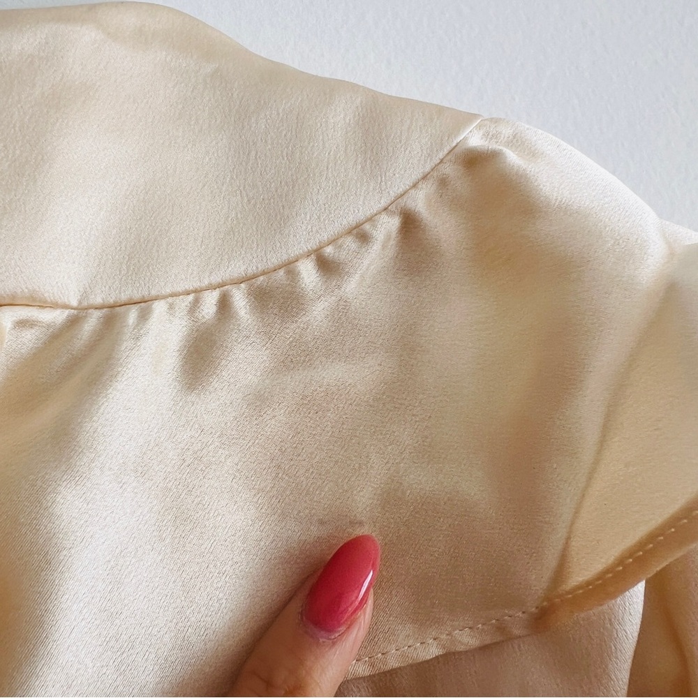 Doen Kelela Silk Charmeuse Blouse Cream Ruffle Puff Sleeve Romantic Size S - Picture 9 of 10